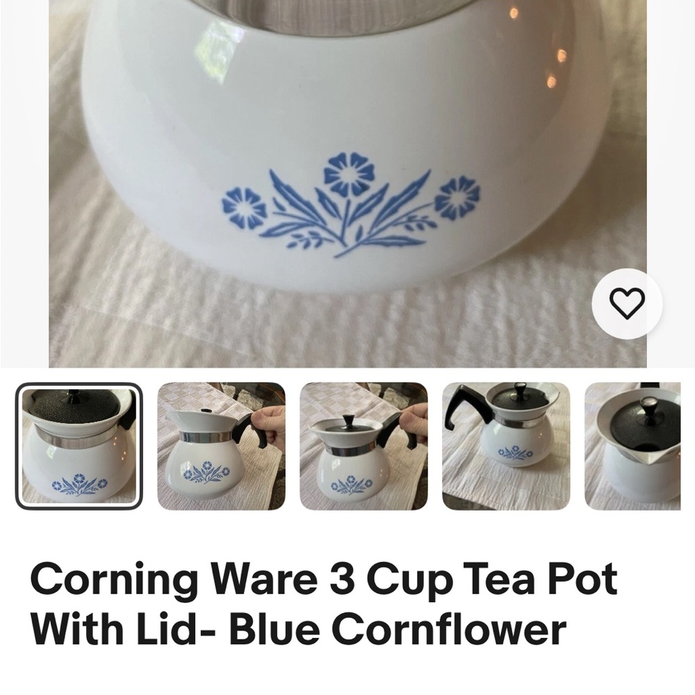 Corningware Blue and White Cornflower Teapot Kitchen Essential